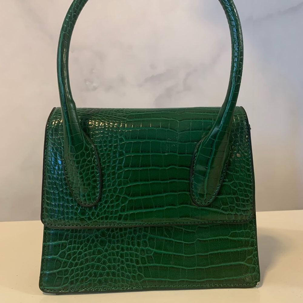 Green Mock Croc Mini Cross Bag